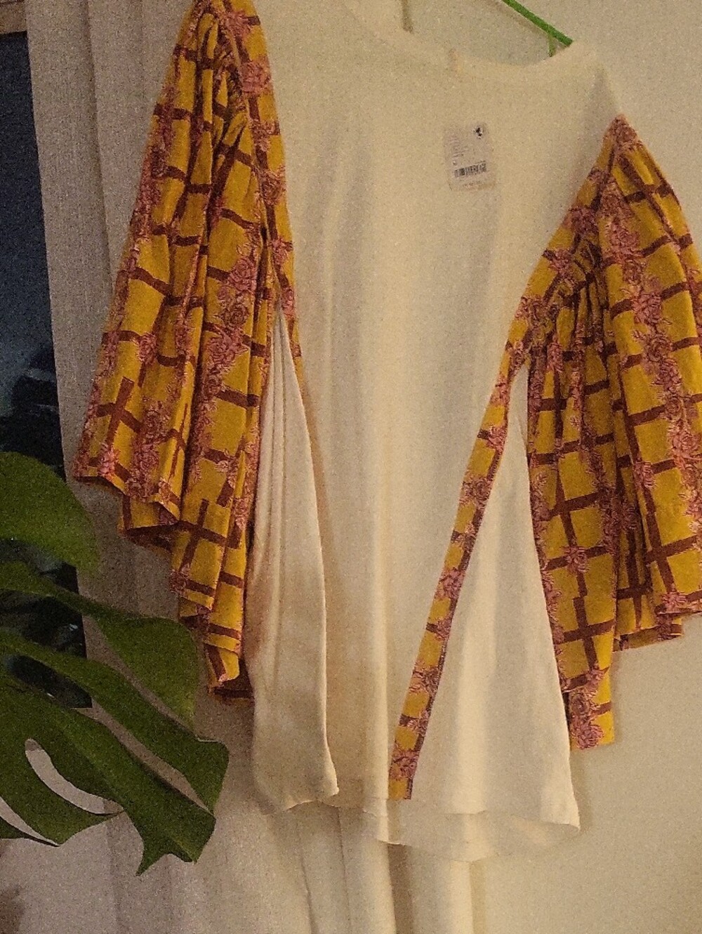 Yellow Floral Grid Kimono Sleeve Top - Unbranded - Picture 8 of 9